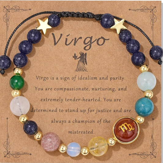 Virgo Zodiac Bracelet for Women – Natural Stone Beaded | Stretchable Fit | Evil Eye & Negative Energy Protection