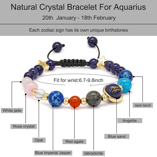 Aquarius Zodiac Bracelet for Women – Natural Stone Beaded | Stretchable | Evil Eye & Negative Energy Protection
