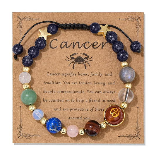 Cancer Zodiac Bracelet for Women – Natural Stone Beaded | Stretchable Fit | Evil Eye & Negative Energy Protection