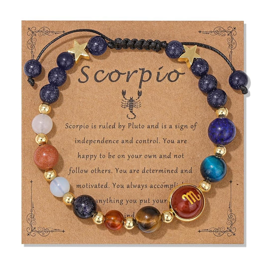 Scorpio Zodiac Bracelet for Women – Natural Stone Beaded | Stretchable Fit | Evil Eye & Negative Energy Protection