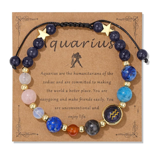Aquarius Zodiac Bracelet for Women – Natural Stone Beaded | Stretchable | Evil Eye & Negative Energy Protection