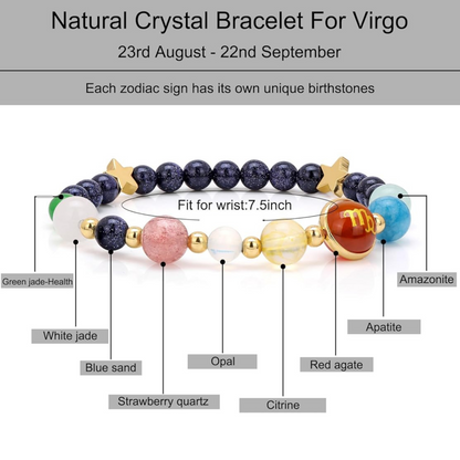 Virgo Zodiac Bracelet for Women – Natural Stone Beaded | Stretchable Fit | Evil Eye & Negative Energy Protection