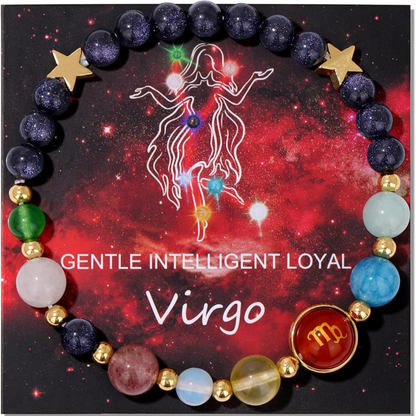 Virgo Zodiac Bracelet for Women – Natural Stone Beaded | Stretchable Fit | Evil Eye & Negative Energy Protection