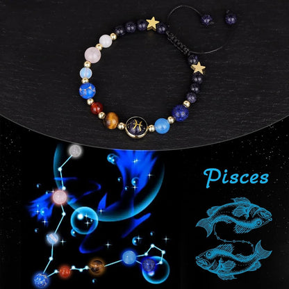 Pisces Zodiac Bracelet for Women – Natural Stone Beaded | Stretchable Fit | Evil Eye & Negative Energy Protection