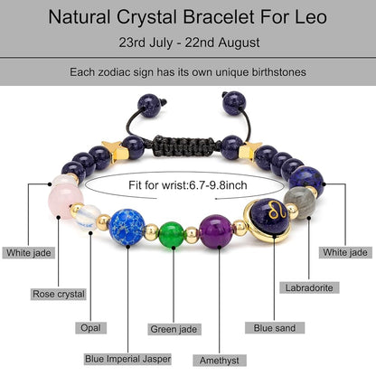 Leo Zodiac Bracelet for Women – Natural Stone Beaded | Stretchable Fit | Evil Eye & Negative Energy Protection