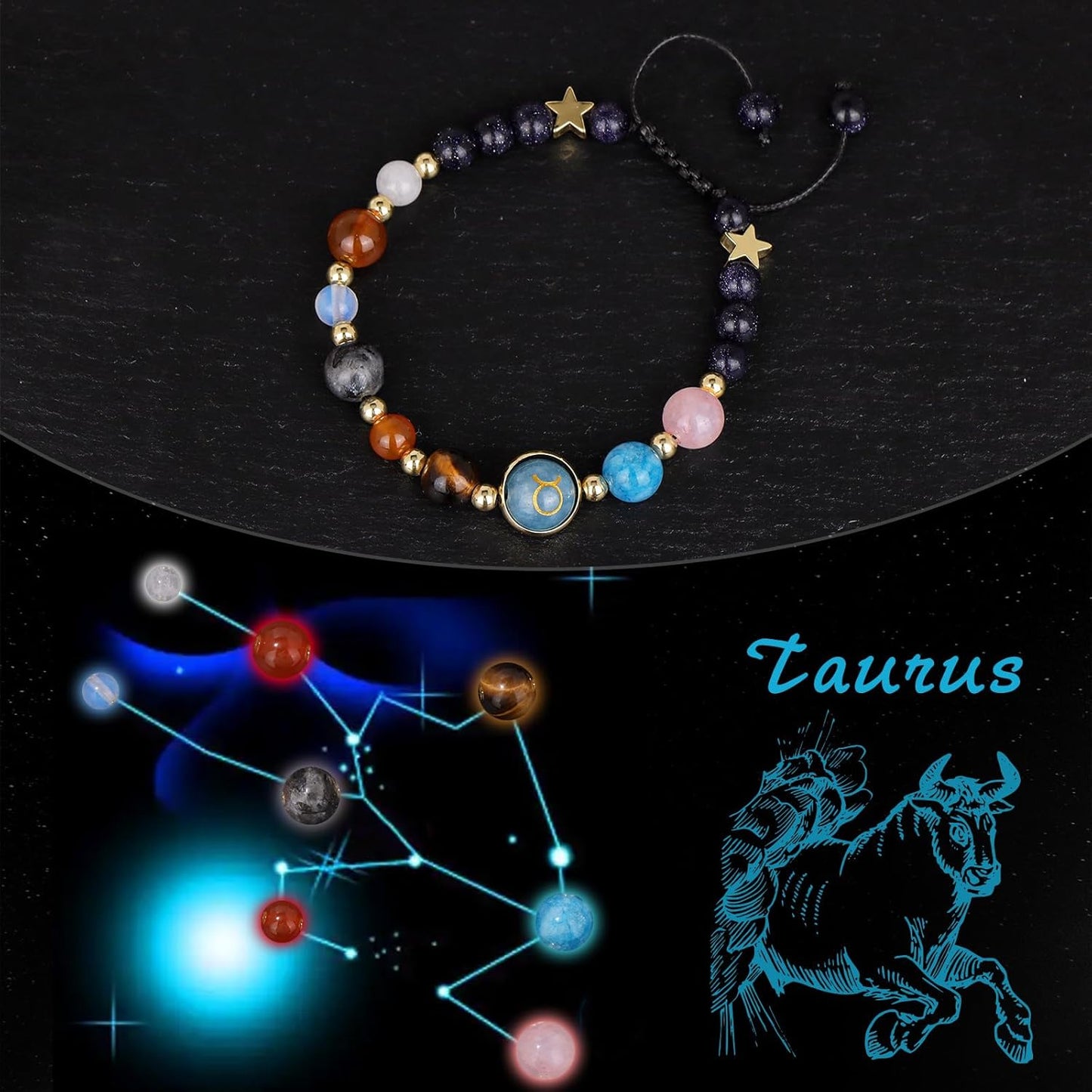 Taurus Zodiac Bracelet for Women – Natural Stone Beaded | Stretchable Fit | Protection from Negative Energy & Evil Eye