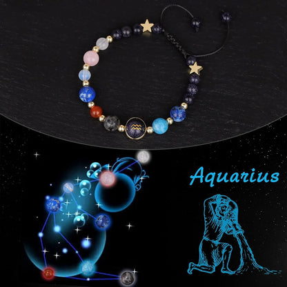 Aquarius Zodiac Bracelet for Women – Natural Stone Beaded | Stretchable | Evil Eye & Negative Energy Protection