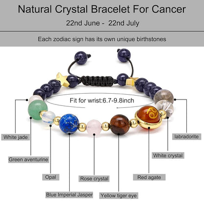 Cancer Zodiac Bracelet for Women – Natural Stone Beaded | Stretchable Fit | Evil Eye & Negative Energy Protection