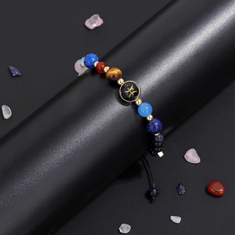 Pisces Zodiac Bracelet for Women – Natural Stone Beaded | Stretchable Fit | Evil Eye & Negative Energy Protection