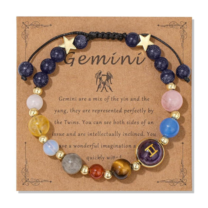 Gemini Zodiac Bracelet for Women – Natural Stone Beaded | Stretchable Fit | Evil Eye & Negative Energy Protection