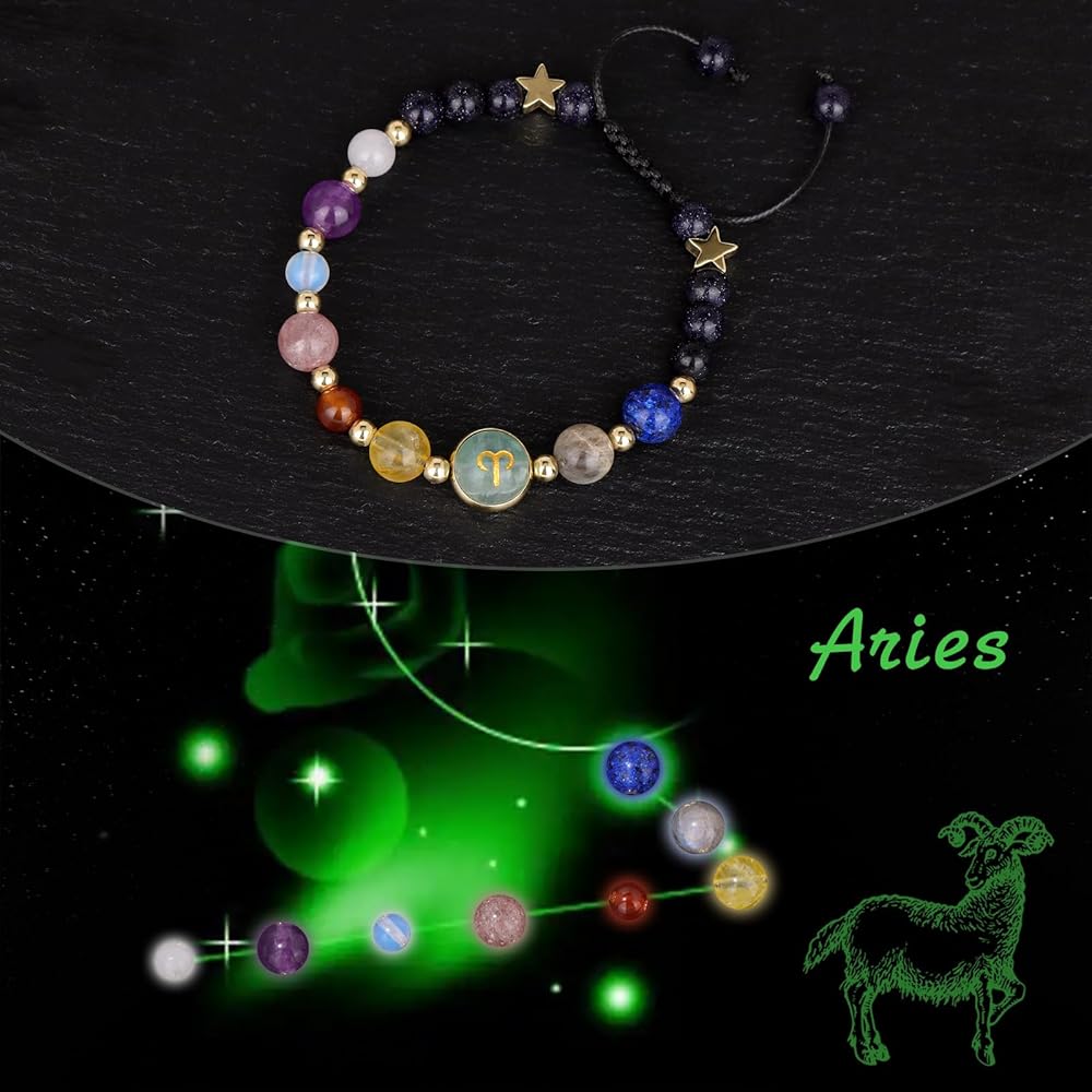 Aries Zodiac Bracelet for Women – Natural Stone Beaded | Stretchable Fit | Evil Eye & Negative Energy Protection