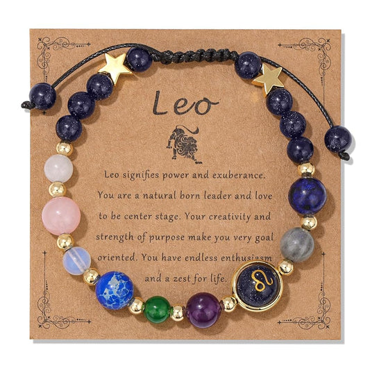 Leo Zodiac Bracelet for Women – Natural Stone Beaded | Stretchable Fit | Evil Eye & Negative Energy Protection