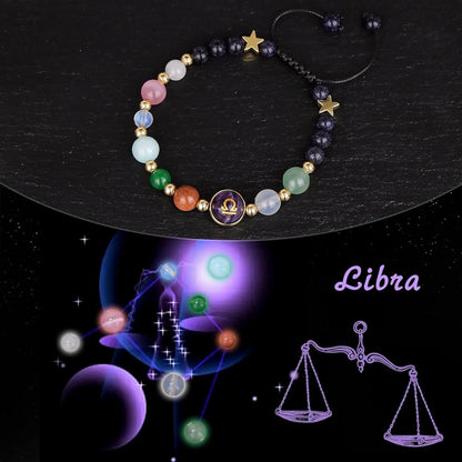 Libra Zodiac Bracelet for Women – Natural Stone Beaded | Stretchable Fit | Evil Eye & Negative Energy Protection
