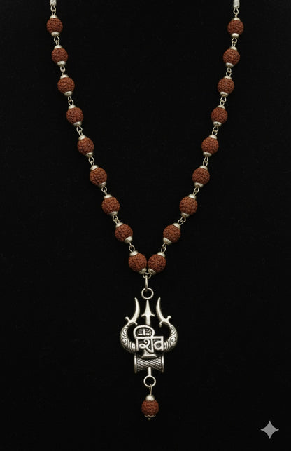 Rudraksha Mala with Trishul–Damru Shiva Pendant