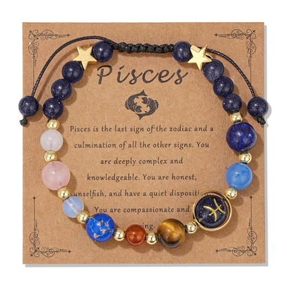 Pisces Zodiac Bracelet for Women – Natural Stone Beaded | Stretchable Fit | Evil Eye & Negative Energy Protection