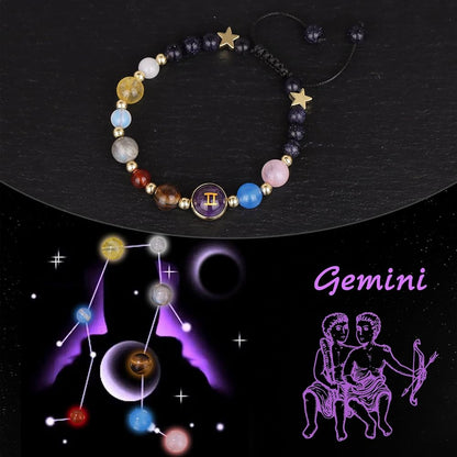 Gemini Zodiac Bracelet for Women – Natural Stone Beaded | Stretchable Fit | Evil Eye & Negative Energy Protection