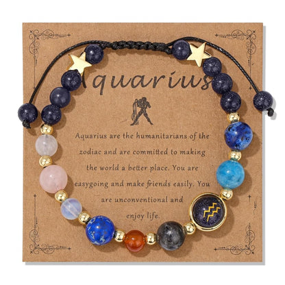 Aquarius Zodiac Bracelet for Women – Natural Stone Beaded | Stretchable | Evil Eye & Negative Energy Protection