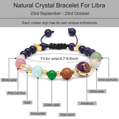 Libra Zodiac Bracelet for Women – Natural Stone Beaded | Stretchable Fit | Evil Eye & Negative Energy Protection