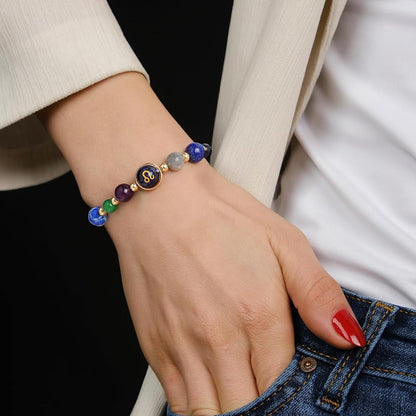 Leo Zodiac Bracelet for Women – Natural Stone Beaded | Stretchable Fit | Evil Eye & Negative Energy Protection
