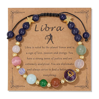 Libra Zodiac Bracelet for Women – Natural Stone Beaded | Stretchable Fit | Evil Eye & Negative Energy Protection