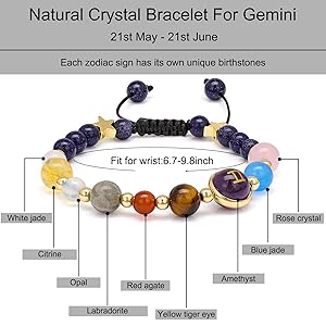 Gemini Zodiac Bracelet for Women – Natural Stone Beaded | Stretchable Fit | Evil Eye & Negative Energy Protection
