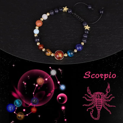 Scorpio Zodiac Bracelet for Women – Natural Stone Beaded | Stretchable Fit | Evil Eye & Negative Energy Protection