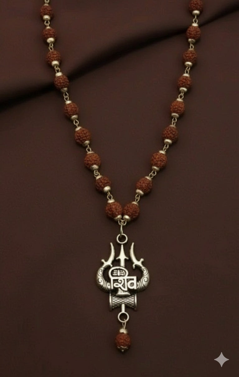 Rudraksha Mala with Trishul–Damru Shiva Pendant