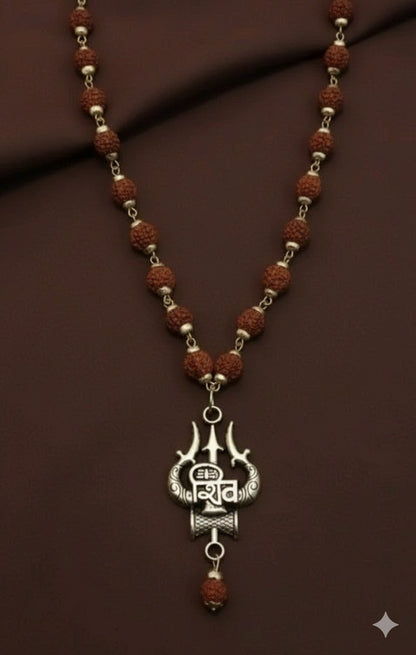 Rudraksha Mala with Trishul–Damru Shiva Pendant